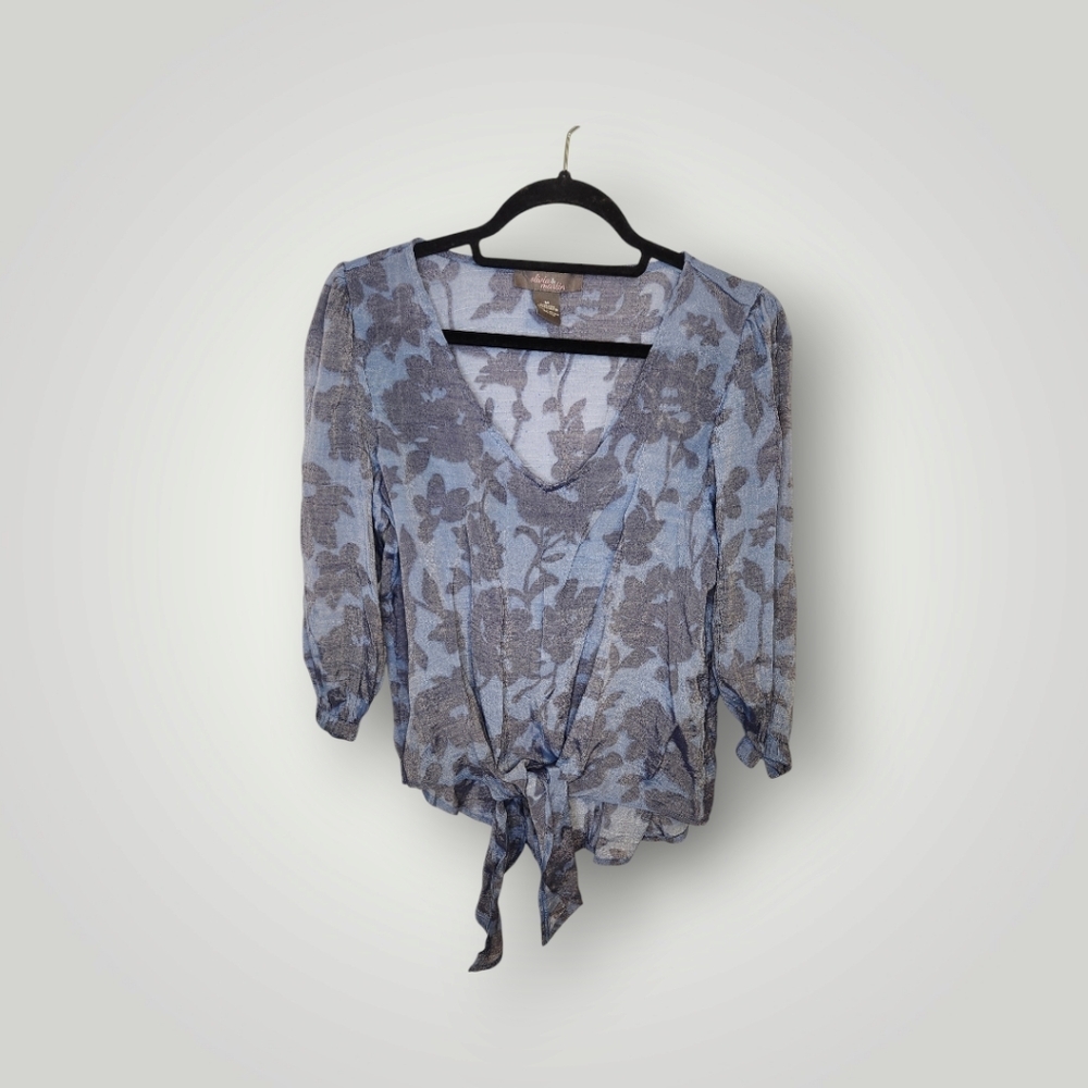 Olivia & Martin M Blue floral Lined Flowy Casual Business Occasion Top - Picture 2 of 14
